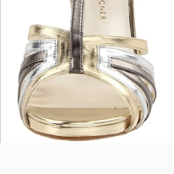 Etienne Aigner Gold and Silver Strappy Heels - Picture 3 of 3